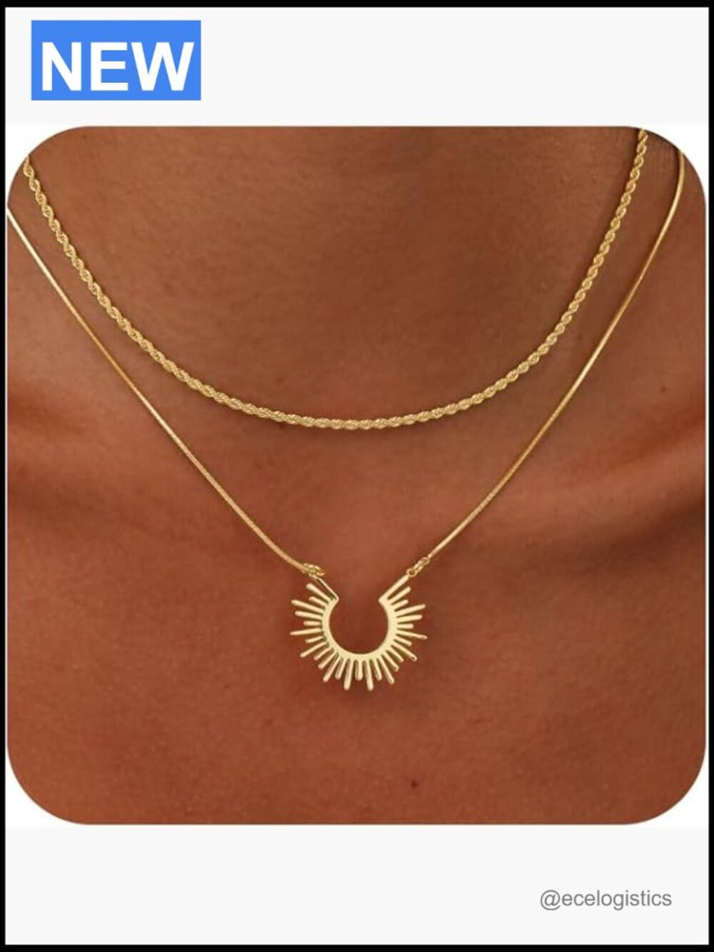 Layered Pendant Necklace Set 14k Gold Plated Dainty Cubic Zirconia Non Tarnish